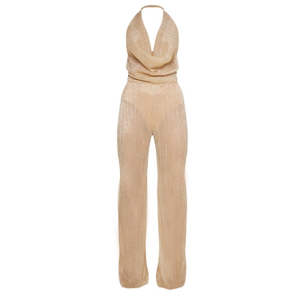 Gold Metallic Cowl Neck Jumpsuit